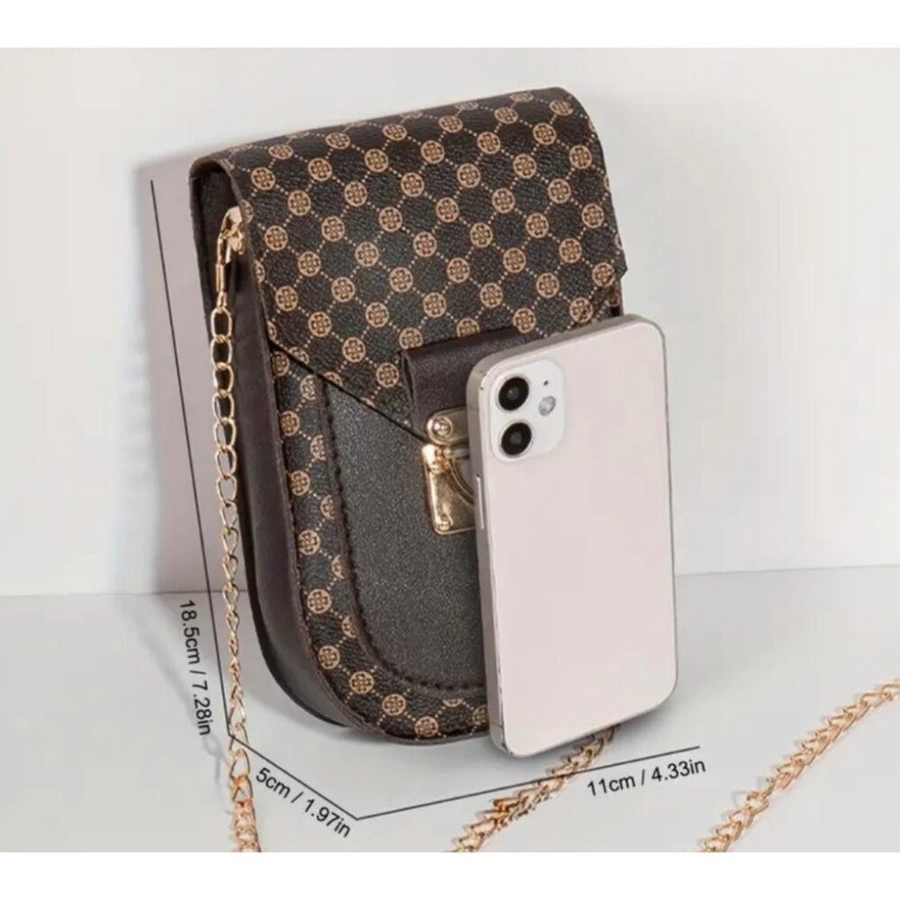Luxury Black Crossbody Phone Bag With Gold Chain  and secure Clasp - Picture 3 of 3